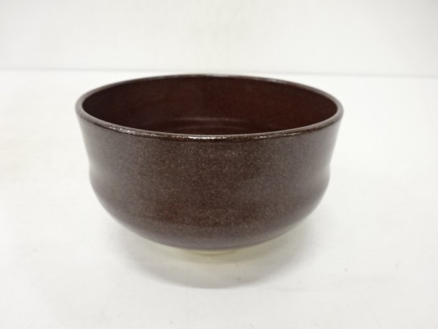 JAPANESE TEA CEREMONY / KYO WARE / TEA BOWL CHAWAN / RED IRON GLAZE 